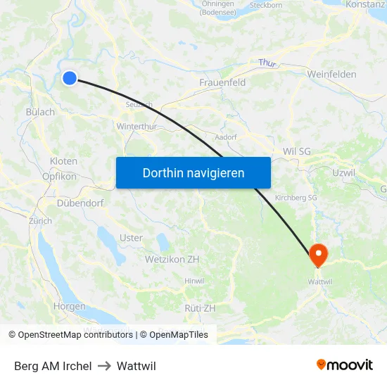 Berg AM Irchel to Wattwil map