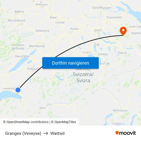 Granges (Veveyse) to Wattwil map