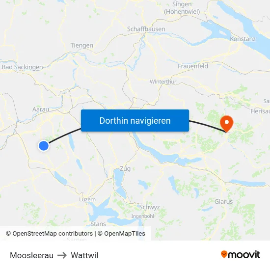 Moosleerau to Wattwil map