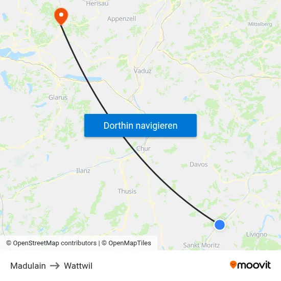 Madulain to Wattwil map