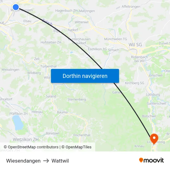 Wiesendangen to Wattwil map
