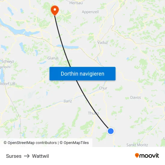Surses to Wattwil map