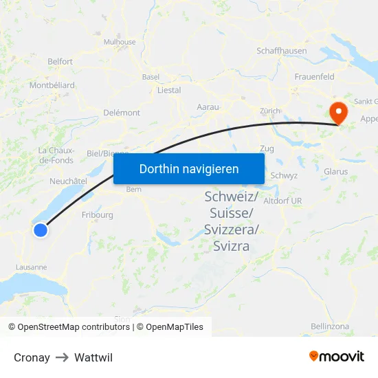 Cronay to Wattwil map