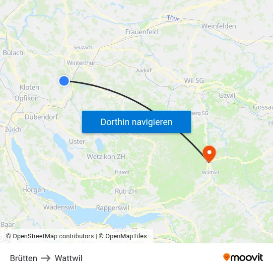Brütten to Wattwil map