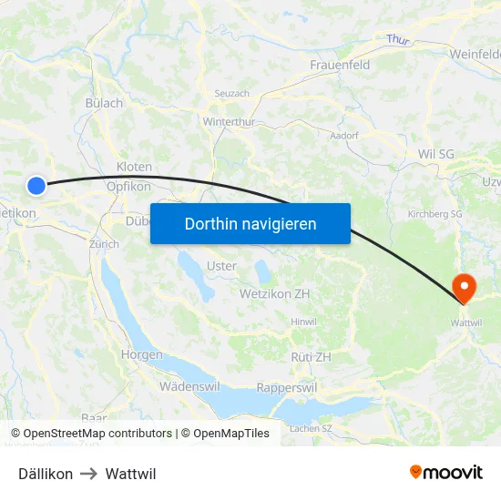 Dällikon to Wattwil map