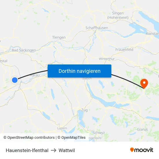 Hauenstein-Ifenthal to Wattwil map