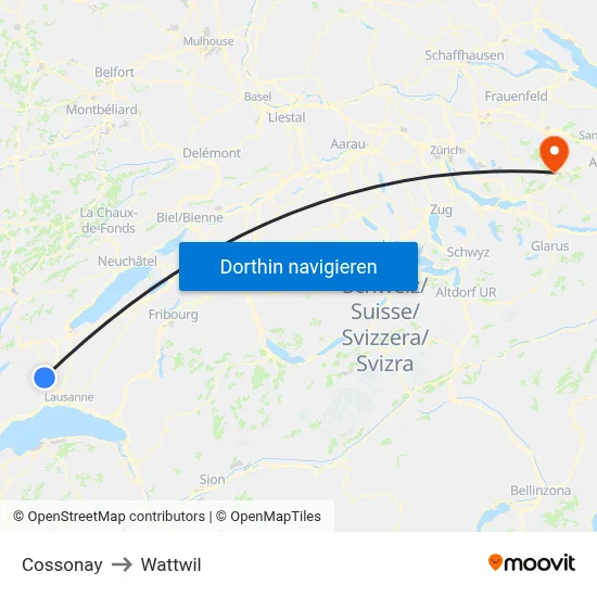 Cossonay to Wattwil map