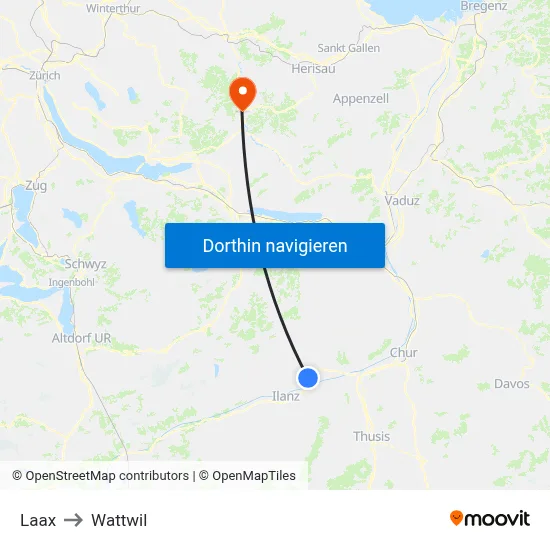 Laax to Wattwil map