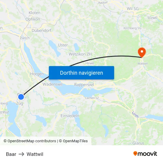 Baar to Wattwil map