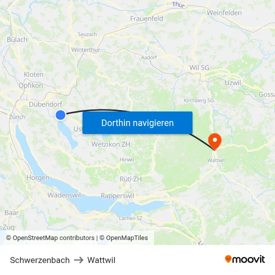 Schwerzenbach to Wattwil map