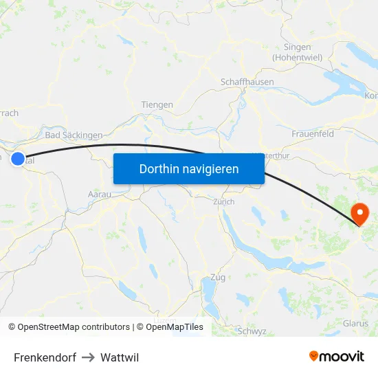 Frenkendorf to Wattwil map