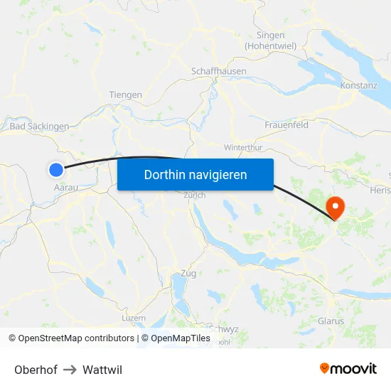 Oberhof to Wattwil map
