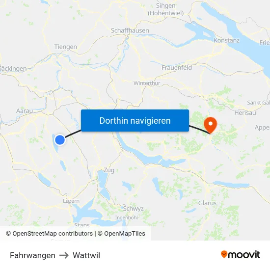 Fahrwangen to Wattwil map