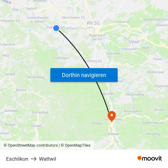 Eschlikon to Wattwil map