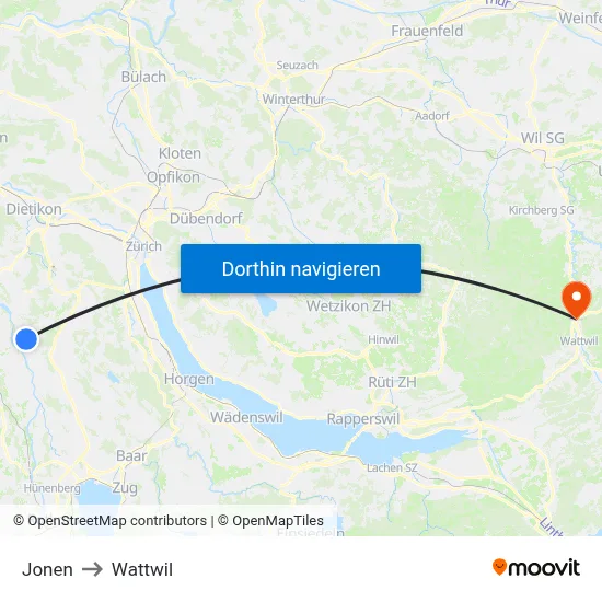 Jonen to Wattwil map