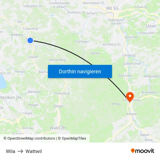Wila to Wattwil map
