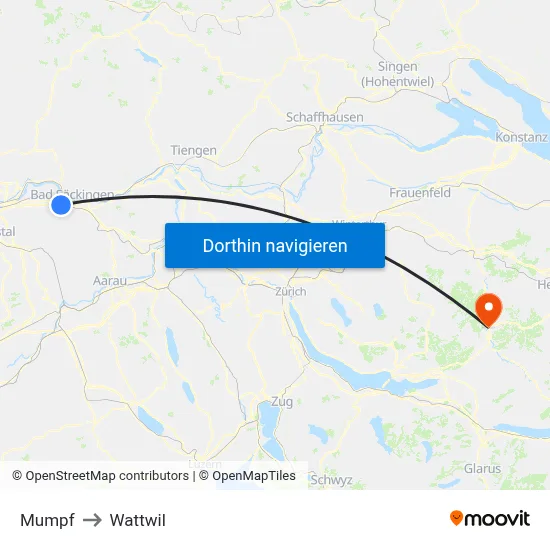 Mumpf to Wattwil map