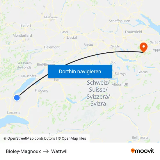 Bioley-Magnoux to Wattwil map