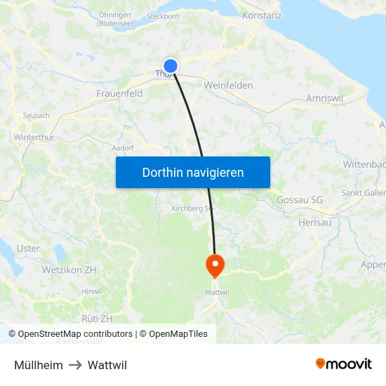 Müllheim to Wattwil map