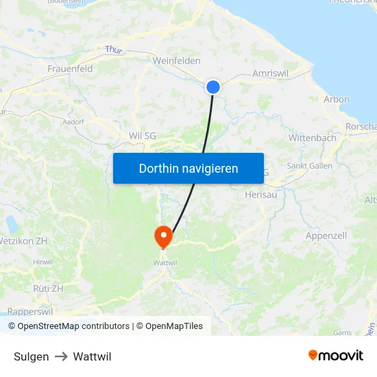 Sulgen to Wattwil map