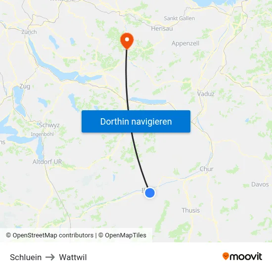 Schluein to Wattwil map