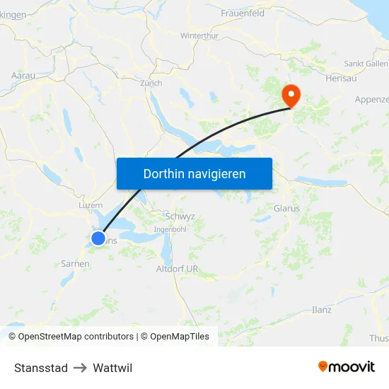 Stansstad to Wattwil map