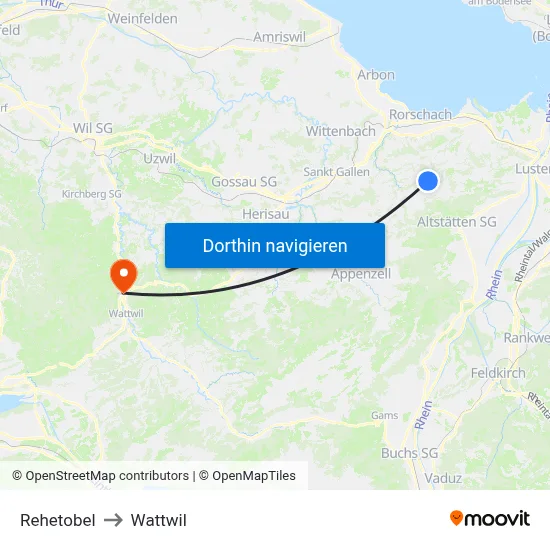 Rehetobel to Wattwil map
