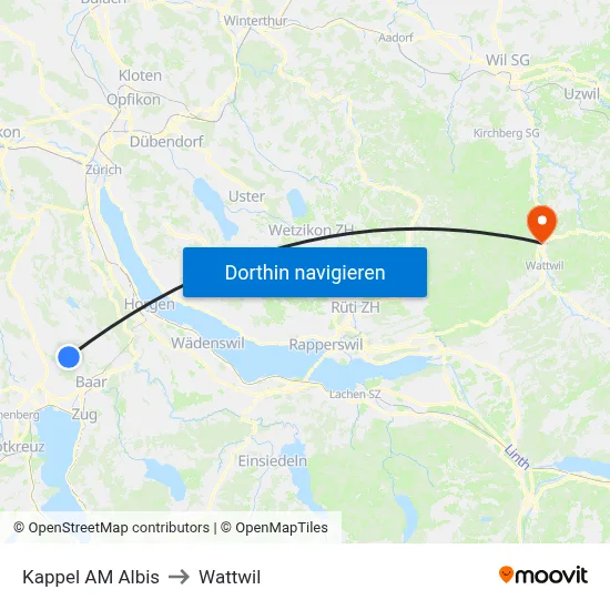 Kappel AM Albis to Wattwil map