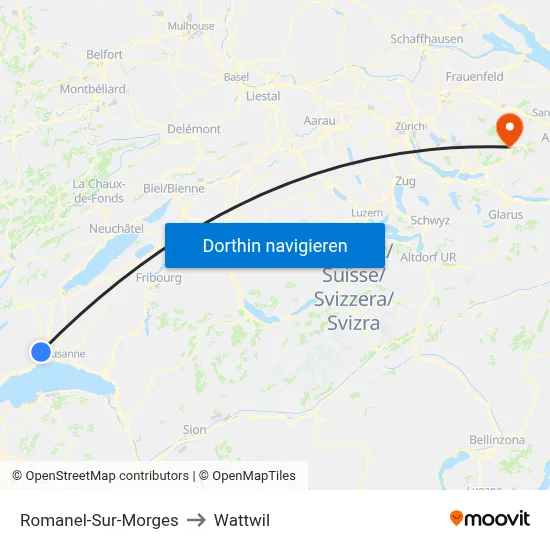 Romanel-Sur-Morges to Wattwil map
