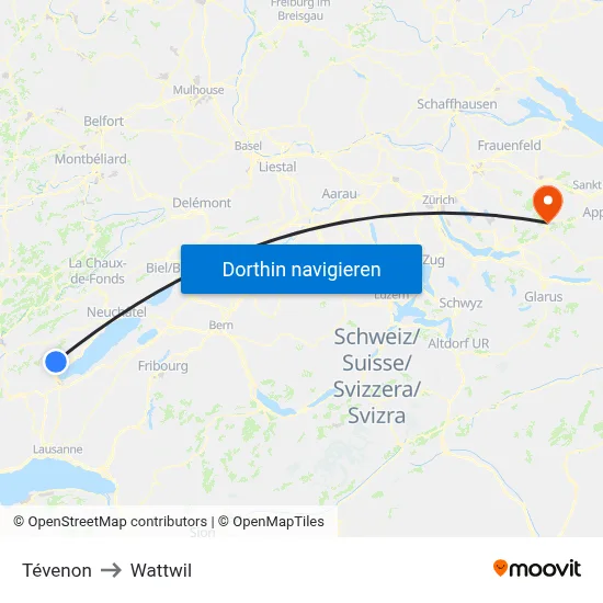 Tévenon to Wattwil map