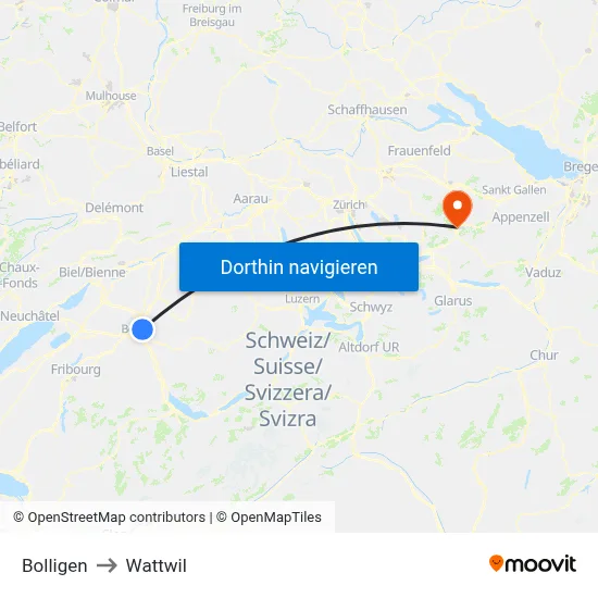 Bolligen to Wattwil map