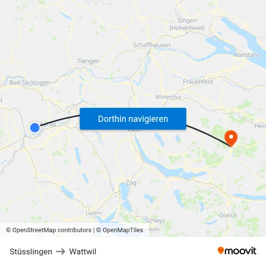 Stüsslingen to Wattwil map