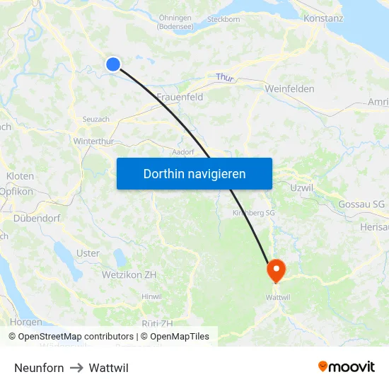 Neunforn to Wattwil map