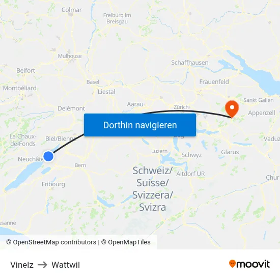 Vinelz to Wattwil map