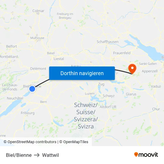 Biel/Bienne to Wattwil map