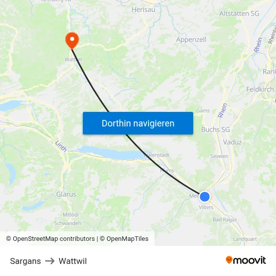 Sargans to Wattwil map