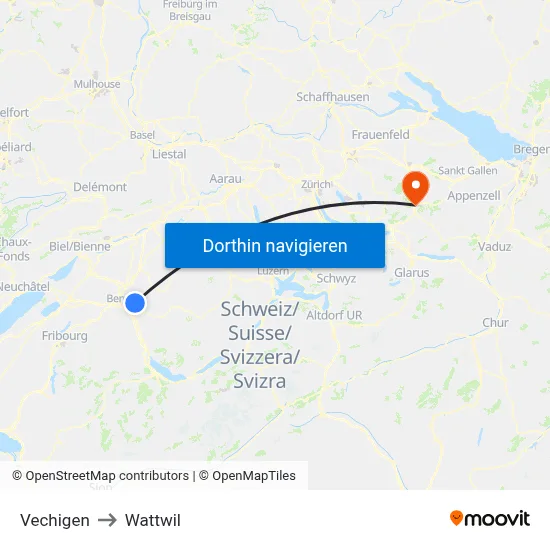 Vechigen to Wattwil map