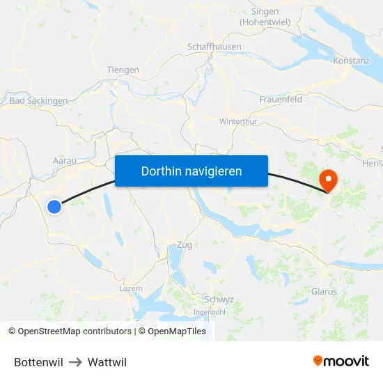 Bottenwil to Wattwil map