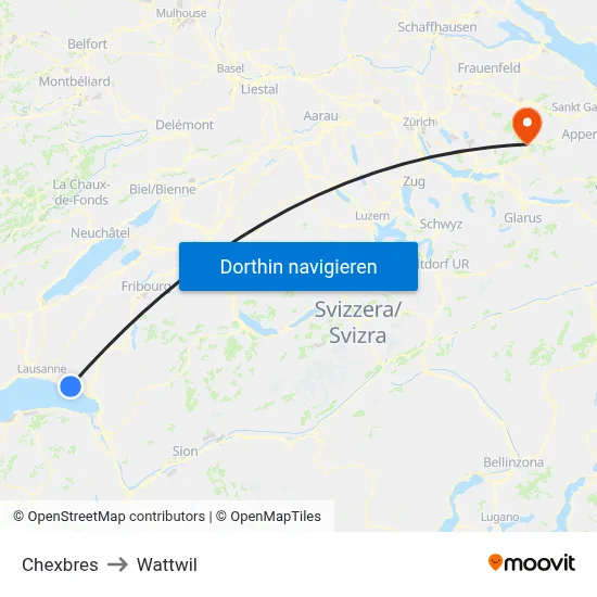 Chexbres to Wattwil map