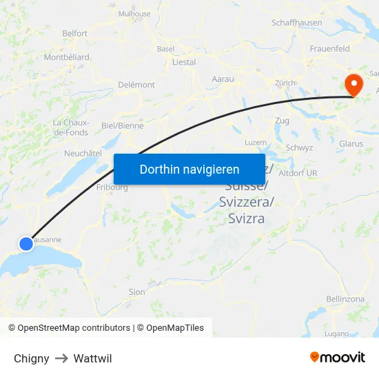 Chigny to Wattwil map
