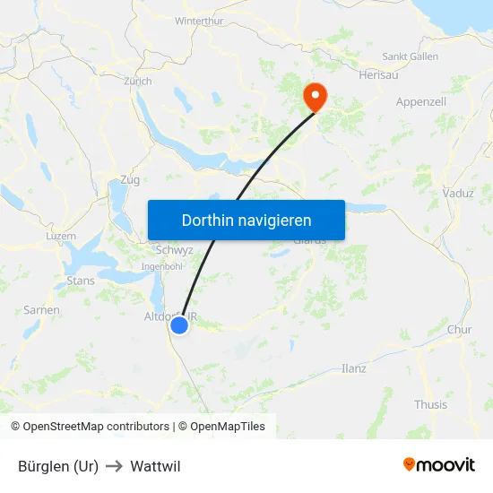 Bürglen (Ur) to Wattwil map
