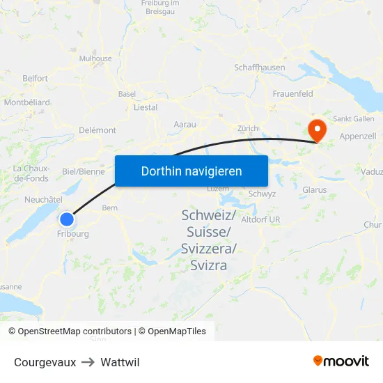 Courgevaux to Wattwil map