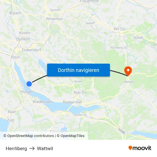 Herrliberg to Wattwil map