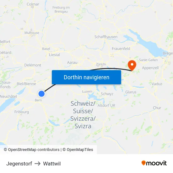 Jegenstorf to Wattwil map