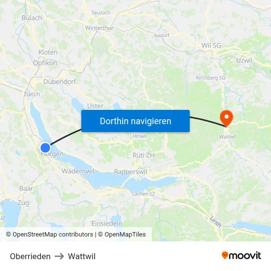Oberrieden to Wattwil map