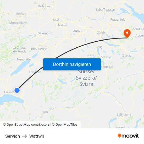 Servion to Wattwil map
