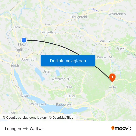 Lufingen to Wattwil map