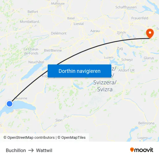 Buchillon to Wattwil map