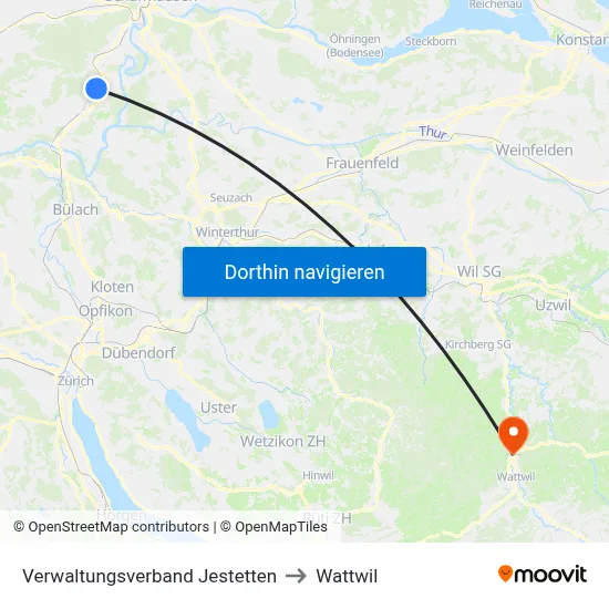 Verwaltungsverband Jestetten to Wattwil map