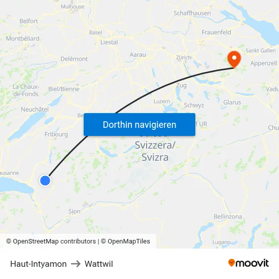 Haut-Intyamon to Wattwil map